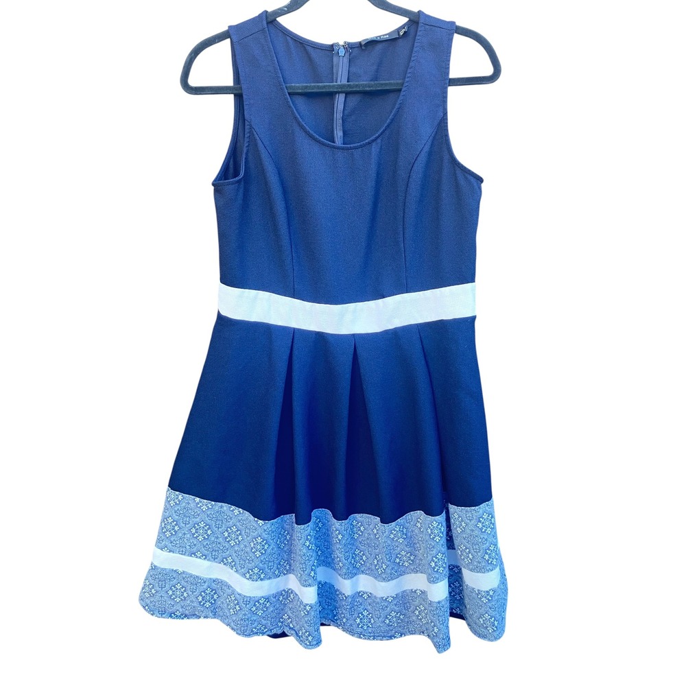 Doe &‎ Rae Womens Fit and Flare Dress XL Navy Blue Medallion Print Sleeveless